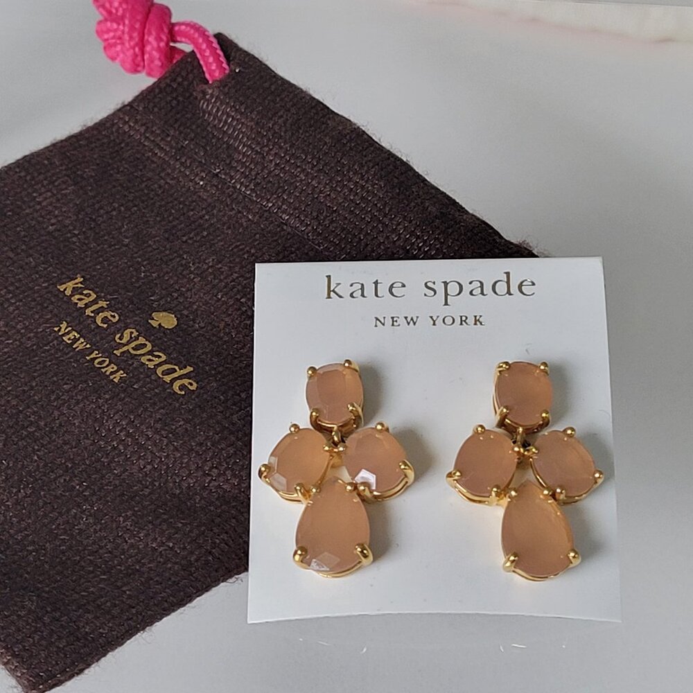 KATE SPADE 4-Stone Gold Filled Drop Earrings in Beige Color ~ Like New